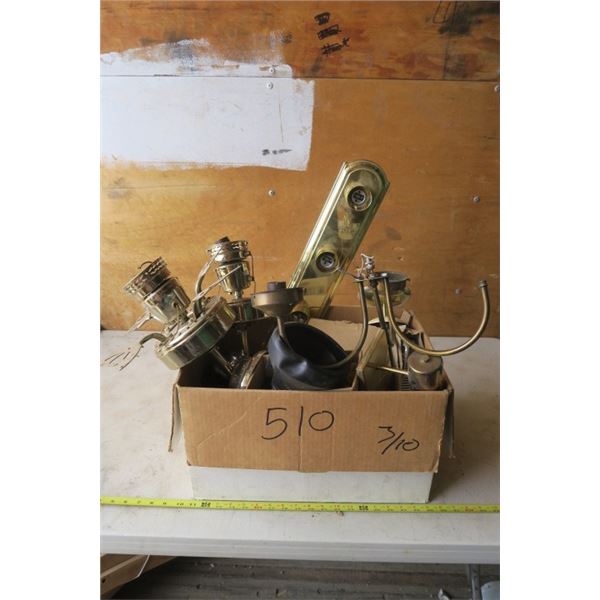Box of Light Fixtures and Ceiling Fan Parts