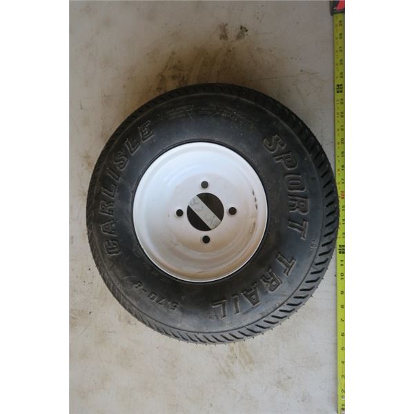 1 Trailer Tire on Rim, Good Condition, Holding Air