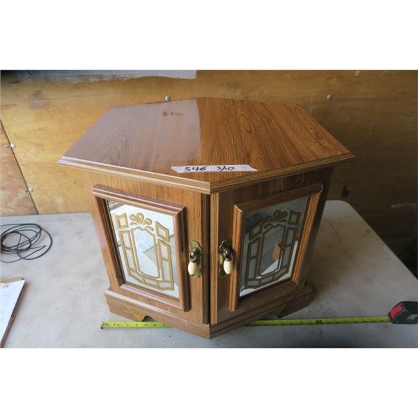 Hexagonal End Table with Mirrored Doors 22.5" Wide