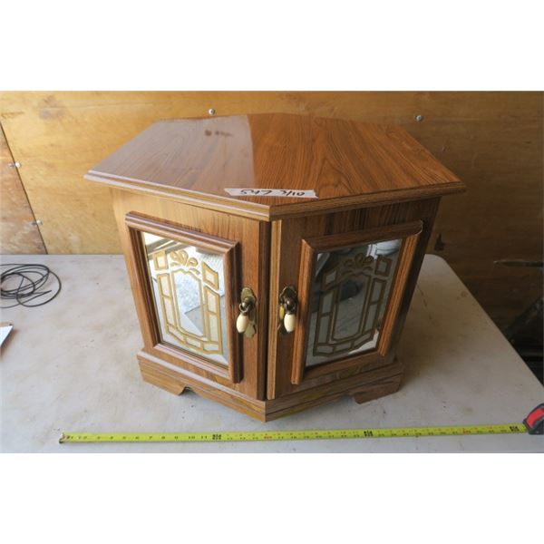Hexagonal End Table with Mirrored Doors 22.5" Wide