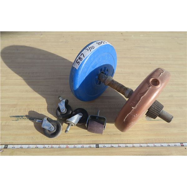 Dumbell with 20LB of Weight & Misc. Castors