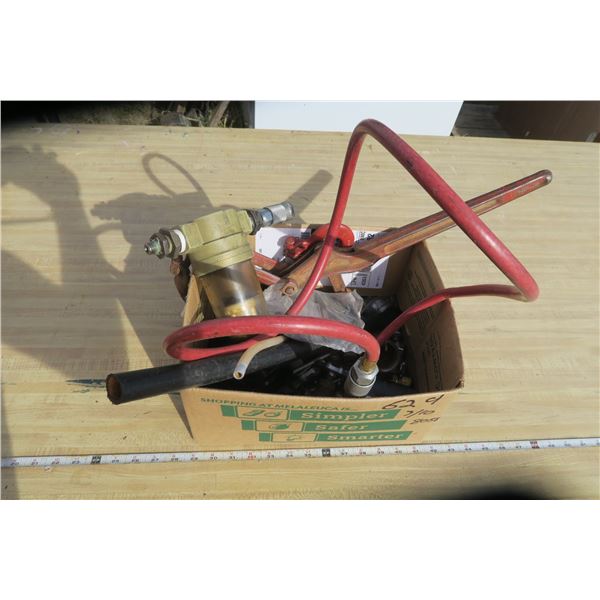 Box of Misc. Items Including Tie Down, Air Hose, and More!