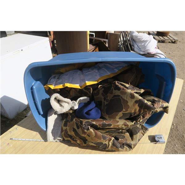 Large Tote w/ Fall or Winter Clothing, Camo Life Jacket