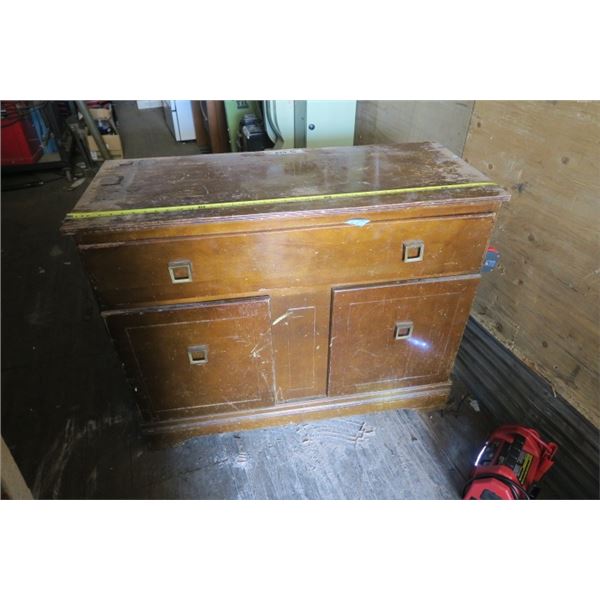 Antique Cabinet and Contents 42 X 18 X 32