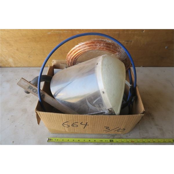 Box of Misc. Items Including Face Shield, Copper Tubing and More!