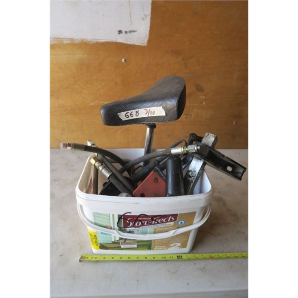 Box of Misc. Items Including Hydrolic Lines, Exercise Bike Seat & More!