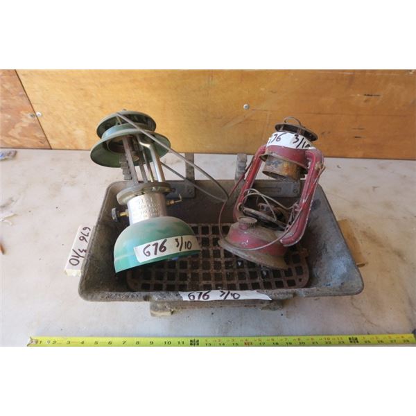 Cast BBQ Grill Bottom & Two Lanterns