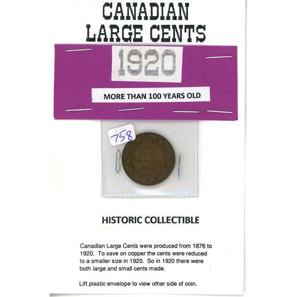 Canada large cent 1920 coin Canadian Currency