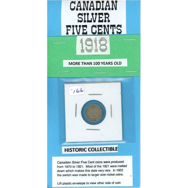 1918 silver nickel 5 cent coin Canadian Currency