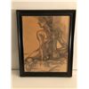 Image 1 : Frank Molnar Canadian (1936 - 2020) - Framed nude charcoal pencil sketch drawing 2002 - seated woman