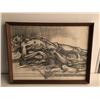 Image 1 : Frank Molnar Canadian (1936 - 2020) - Framed nude charcoal pencil sketch drawing 2000 - woman lying 