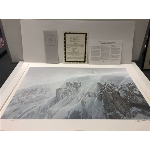 Robert Bateman "Arctic Cliff - White Wolves" limited edition #1880/2000 print signed by artist - com