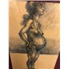 Image 2 : Frank Molnar Canadian (1936-2020) - Framed nude charcoal pencil sketch drawing 1998 - pregnant woman