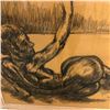 Image 2 : Frank Molnar Canadian (1936-2020) - Framed nude charcoal pencil sketch drawing 2000 - lying down wav