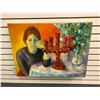 Image 1 : Frank Molnar Canadian (1936-2020) - oil on canvas painting 1966 - woman/ candelabra/ flower vase app
