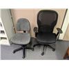 Image 1 : Two office chairs - black mesh back w/ worn arms & small grey upholstered chair