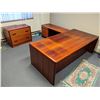 Image 1 : Three pc. executive office desk set - desk w/ runoff & matching 2 drawer lateral filing cabinet