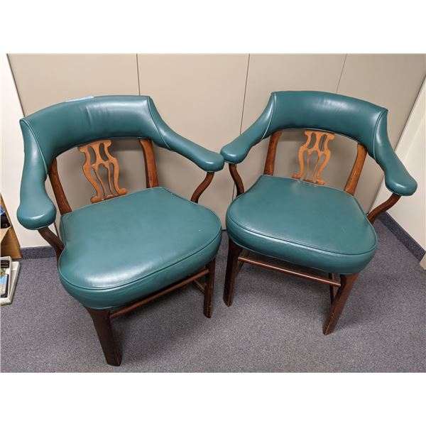 Pair of turquoise vinyl upholstered club chairs