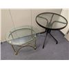 Image 1 : Two small tables - small round glass top patio table & heavy brass glass top end table