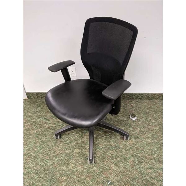 Black office chair mesh back w/ padded leather seat