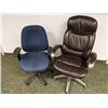 Image 1 : Two office chairs - brown leather executive & blue upholstered