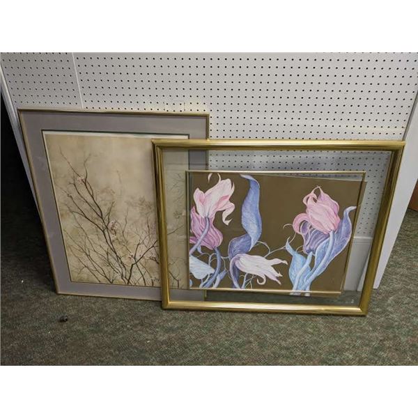 Two framed floral prints