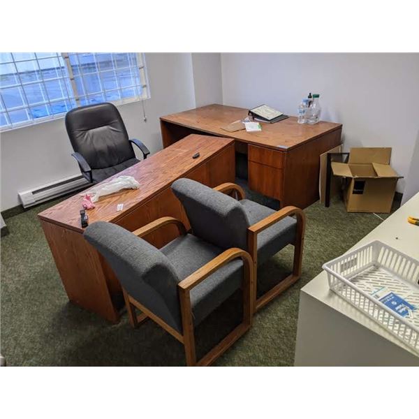 Office contents - desk/ office chairs/ client chairs/ lateral filing cabinet etc.