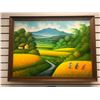 Image 1 : Framed oil on canvas painting - Asian fields & bamboo trees