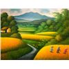 Image 2 : Framed oil on canvas painting - Asian fields & bamboo trees