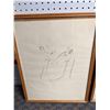 Image 2 : Group of 2 framed pencil sketch drawings - believed to be Swedish artist - Giraffes/ Penguins (pleas