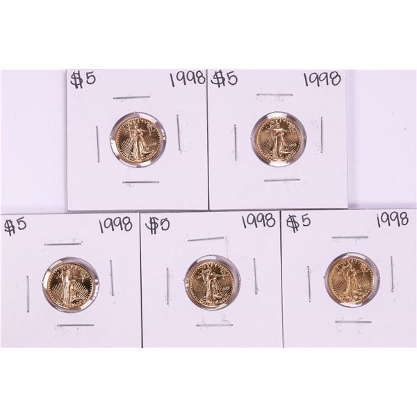Lot of (5) 1998 $5 American Gold Eagle Coins