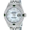 Image 1 : Rolex Ladies Stainless Steel Mother Of Pearl Diamond & Emerald Datejust Wristwatch