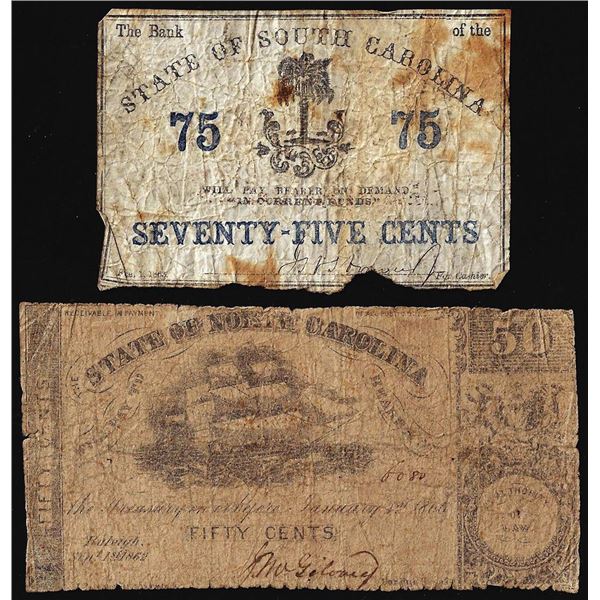 Lot of 1860's State of North & South Carolina 50/75 Cents Obsolete Notes