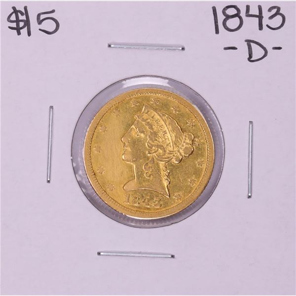 1843-D Small D $5 Liberty Head Half Eagle Gold Coin