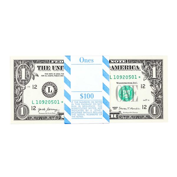 Pack of (100) Consecutive 2017 $1 Federal Reserve STAR Notes San Francisco