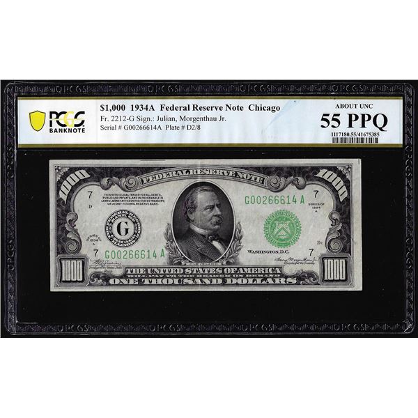 1934A $1,000 Federal Reserve Note Chicago Fr.2212-G PCGS About Uncirculated 55PPQ