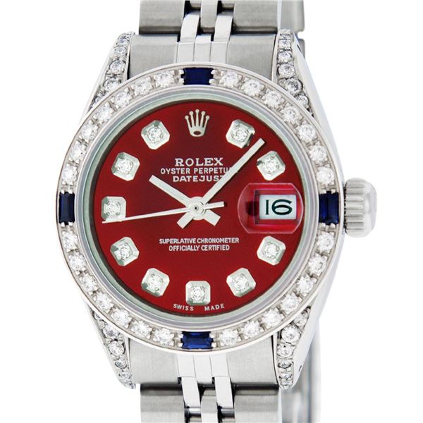 Rolex Ladies Stainless Steel Diamond & Sapphire Datejust Wristwatch