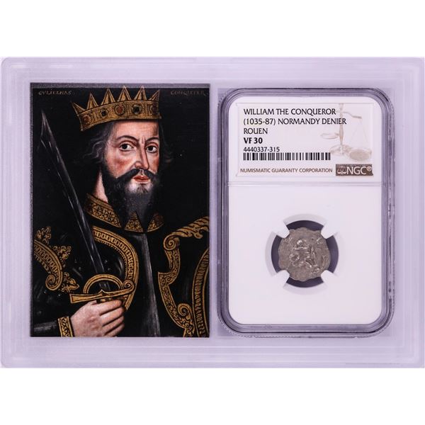 1035-87 William The Conqueror Normandy Rouen Denier Coin NGC VF30 w/ Story Box