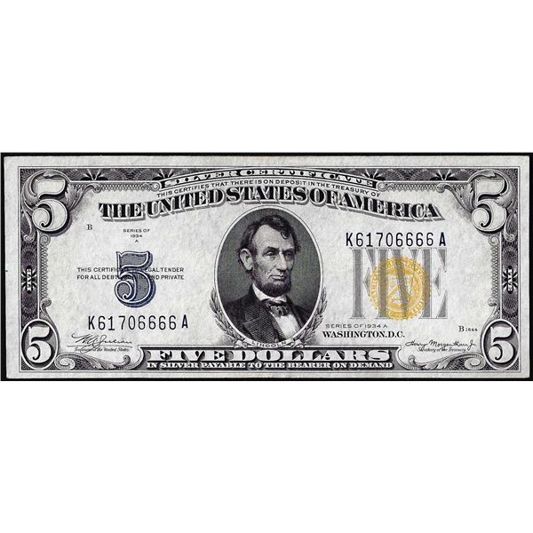 1934A $5 North Africa WWII Emergency Issue Silver Certificate Note