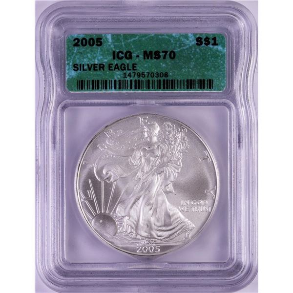 2005 $1 American Silver Eagle Coin ICG MS70