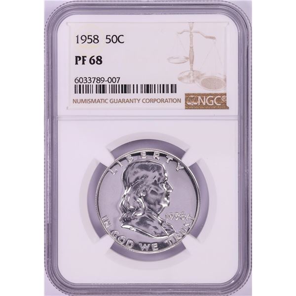1958 Proof Franklin Half Dollar Coin NGC PF68