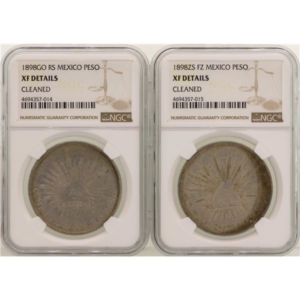 Lot of (2) 1898 Mexico Pesos Silver Coins NGC Graded XF Details