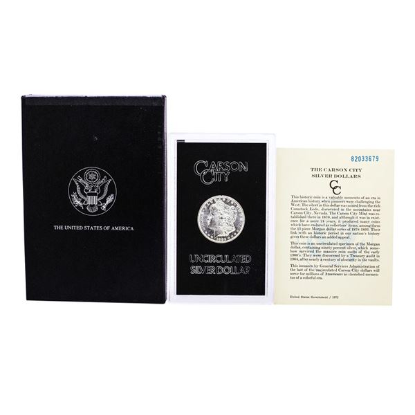 1882-CC $1 Morgan Silver Dollar Coin GSA Hoard Uncirculated with Box & COA