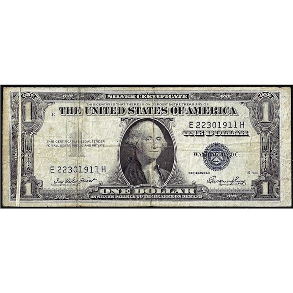 1935E $1 Silver Certificate Note Gutter Fold Error