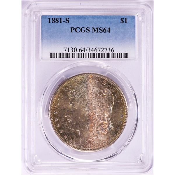 1881-S $1 Morgan Silver Dollar Coin PCGS MS64 Nice Toning
