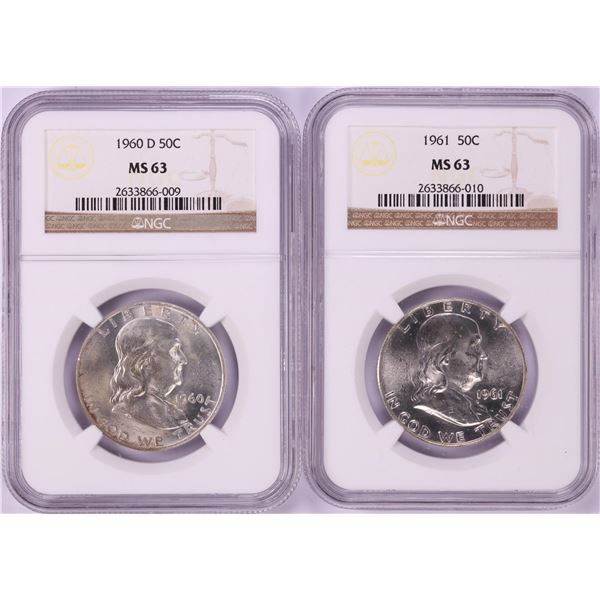Lot of 1960-D & 1961 Franklin Half Dollar Coins NGC MS63