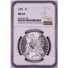 Image 1 : 1881 $1 Morgan Silver Dollar Coin NGC MS64