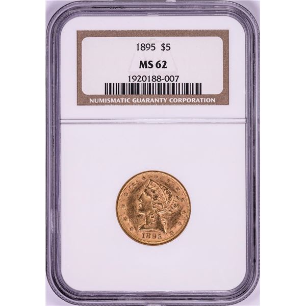1895 $5 Liberty Head Half Eagle Gold Coin NGC MS62