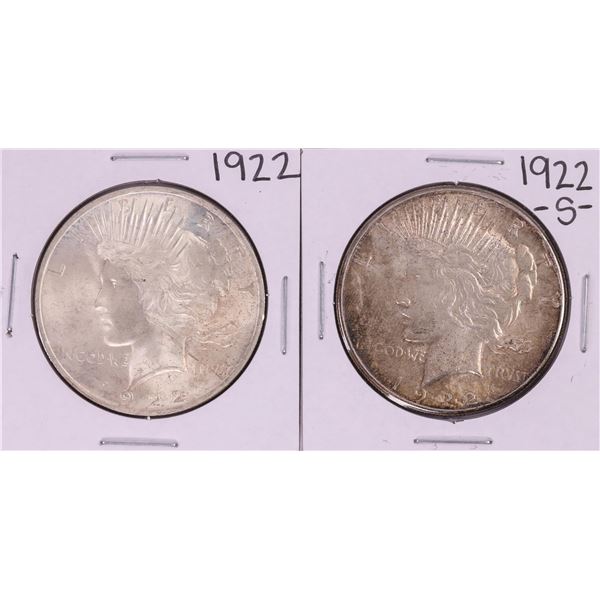 Lot of 1922 & 1922-S $1 Peace Silver Dollar Coins
