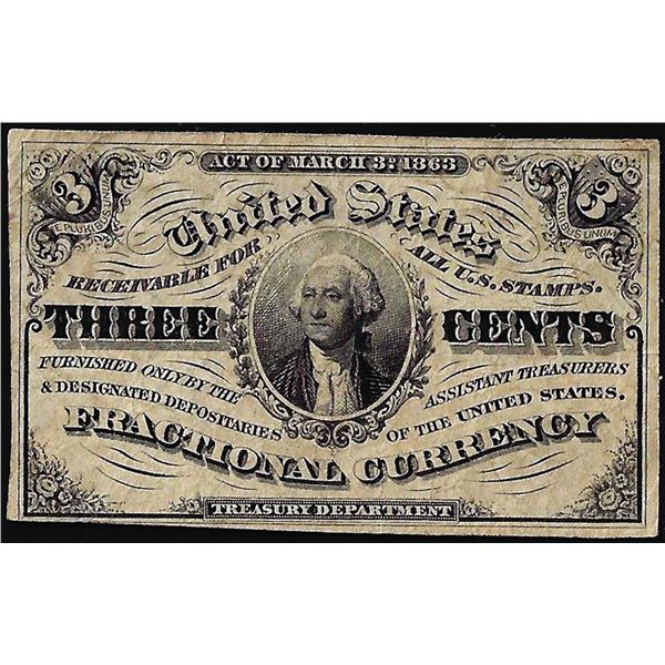 1863 Third Issue Three Cents Fractional Currency Note